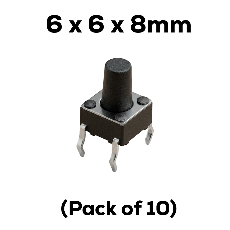 6x6x8 balck Tactile pushbutton switch 6x6x8mm 4-pin through-hole pack of 10 India